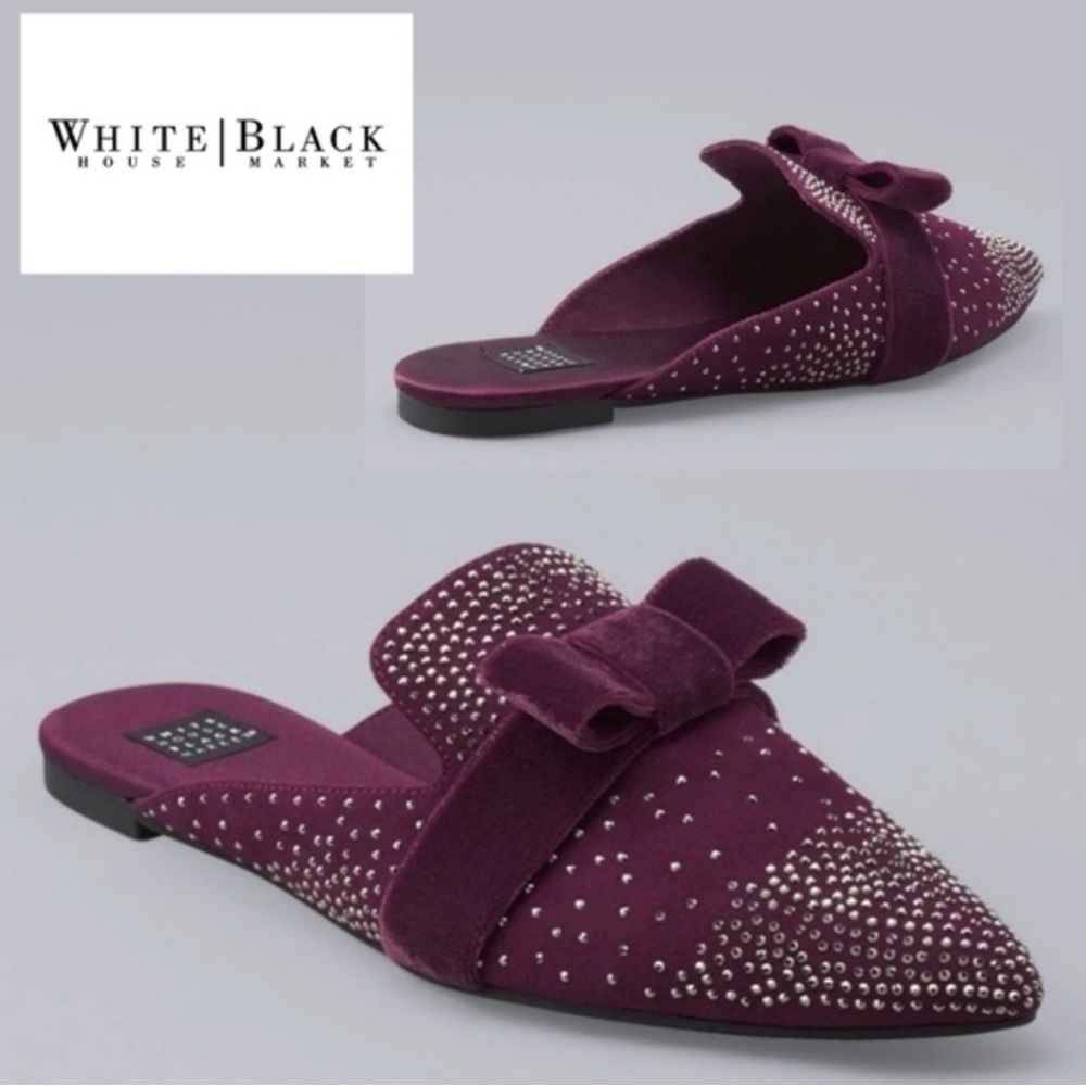 White House Black Market Blaire Sparkle Mules Bow Velvet Slides Mules Size 9 New